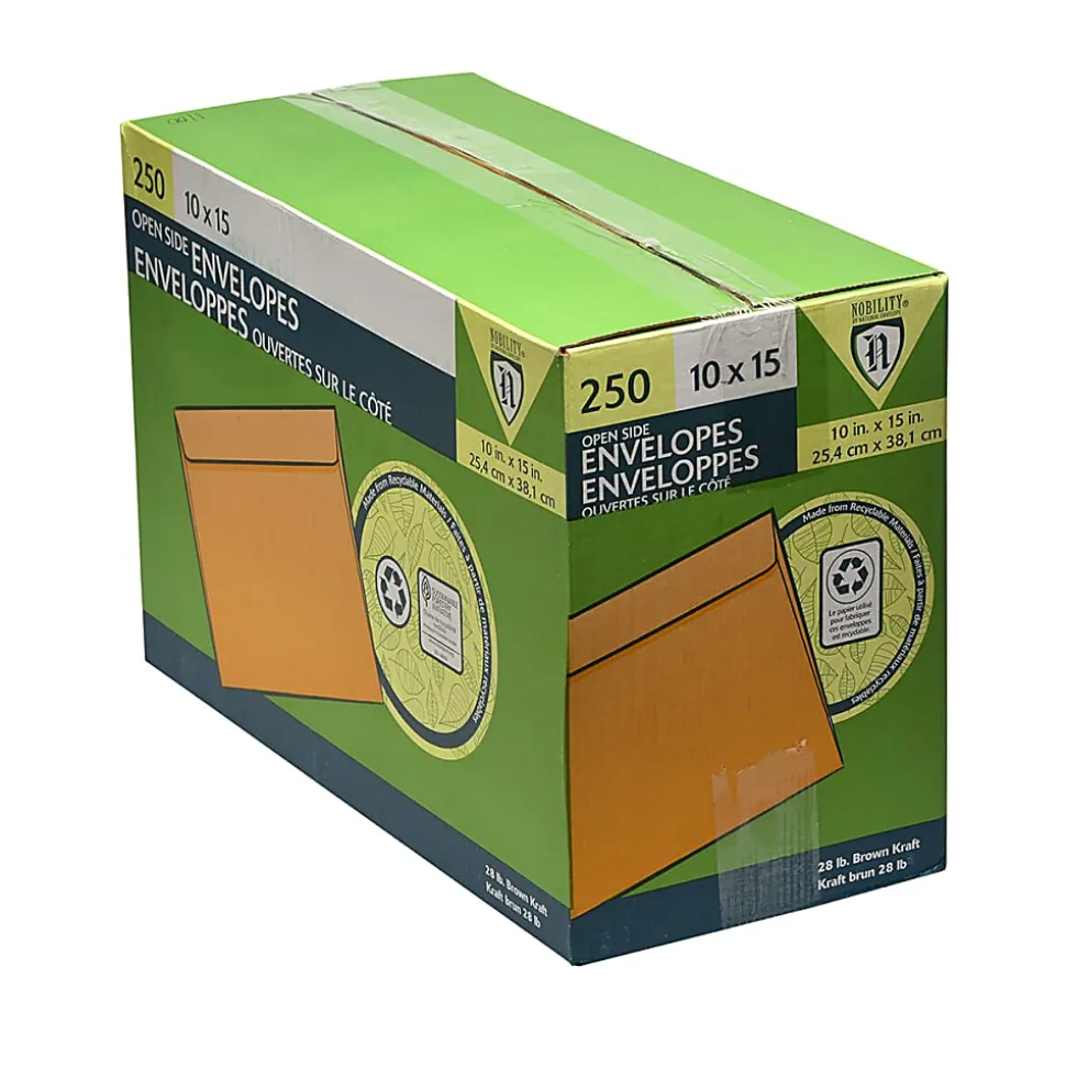 Nobility Open Side 10" x 15" Envelopes, Clasp Closure, Manila, Pack Of 250
