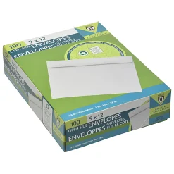 Nobility Open Side 9" x 12" Manila Envelopes, Clasp Closure, White, Pack Of 100