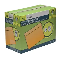 Nobility 9" x 12" Manila Envelopes, Gummed Seal, Brown Kraft, Pack Of 250