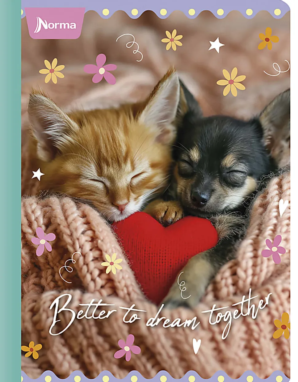 Norma Notebook, College Rule, 7-1/2" x 9-3/4”, 100 Sheets, Cats, Total Qty 1
