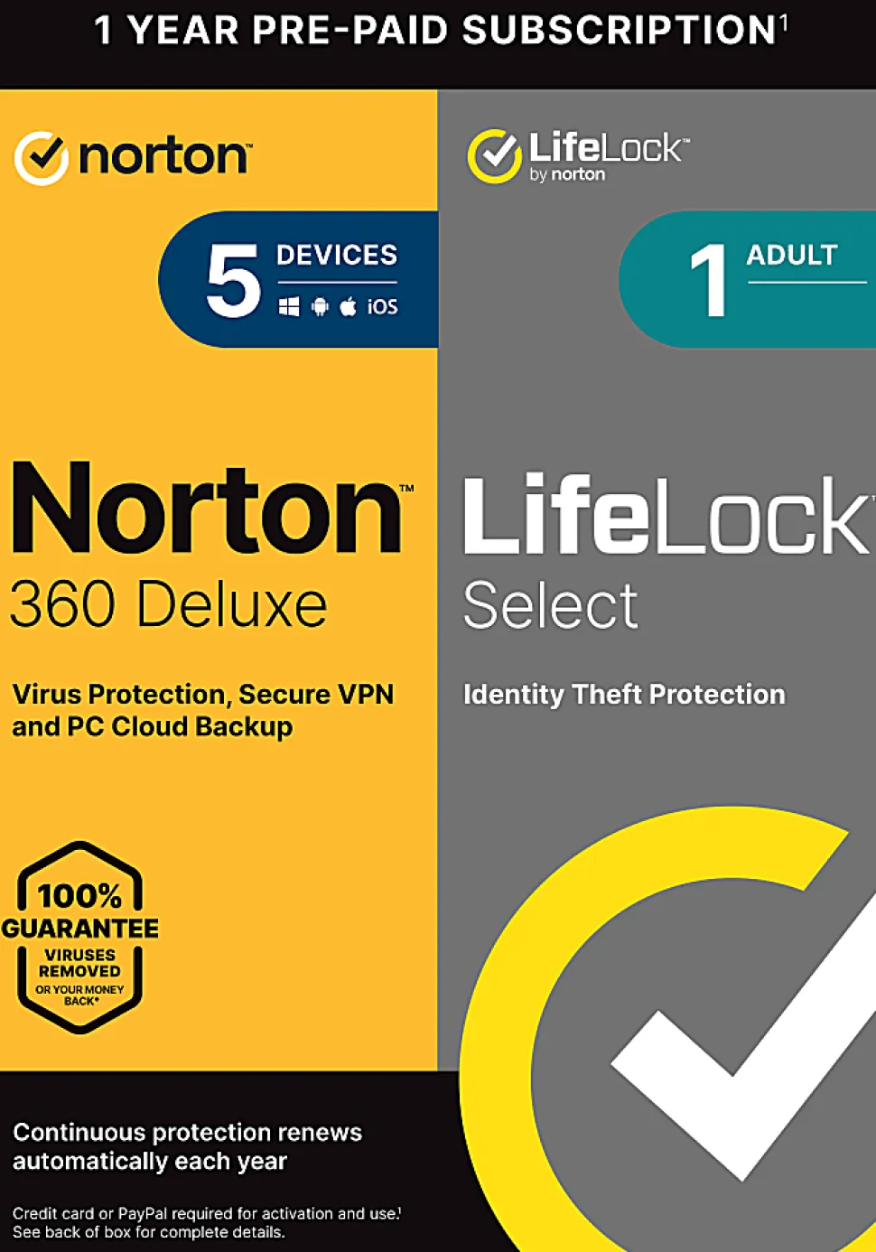 Norton™ 360 Deluxe + LifeLock Select, For 5 Devices, 1-Year Subscription, Product Key