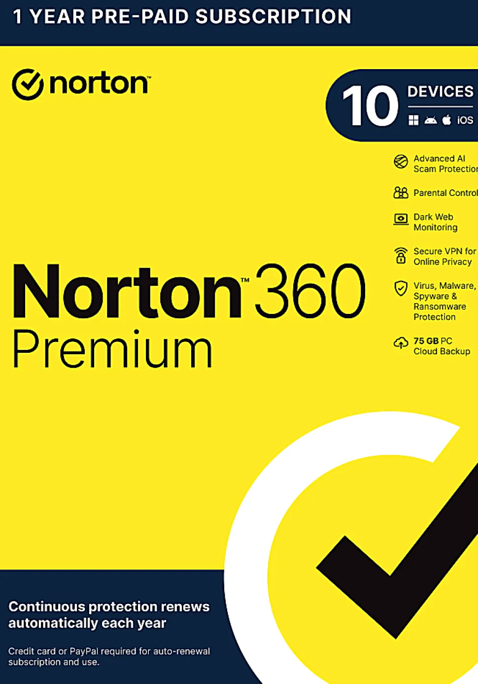 Norton 360 Premium, For 10 Devices, PC/Mac, Product Key