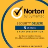 Norton™ Security Deluxe, For 5 PC/Mac®/Android/iOS Devices, Product Key
