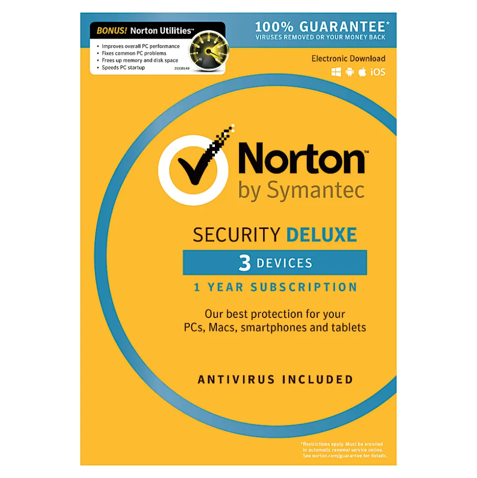 Norton™ Security Deluxe Plus Norton Utilities, 1-Year Subscription, For 3 PC/Mac® Devices, Product Key