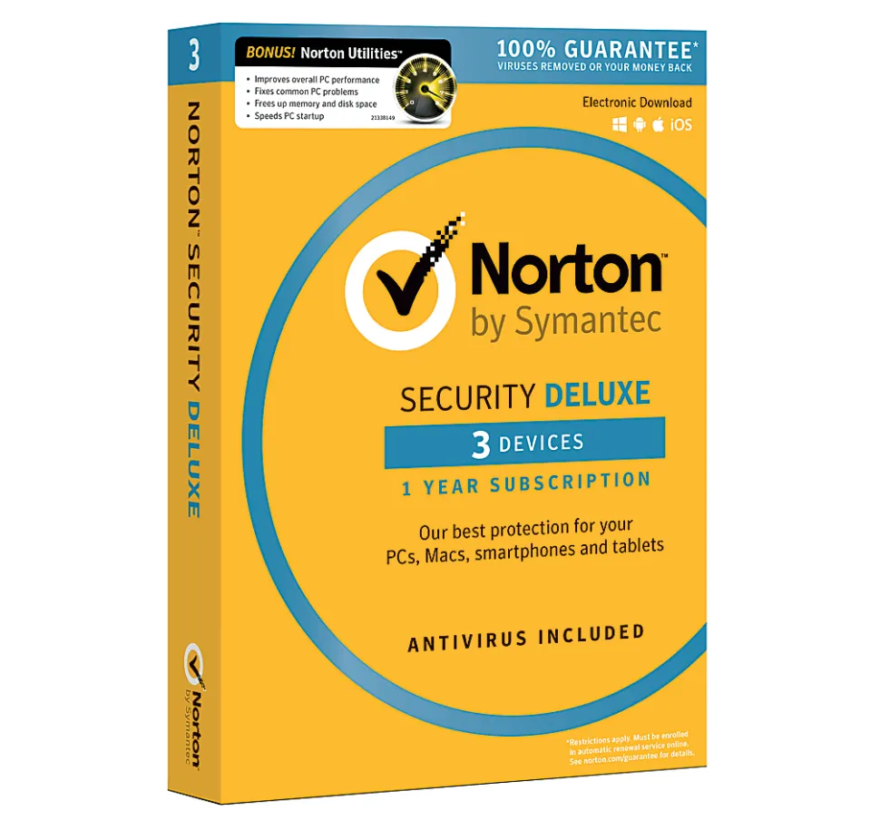 Norton™ Security Deluxe Plus Norton Utilities, 1-Year Subscription, For 3 PC/Mac® Devices, Product Key