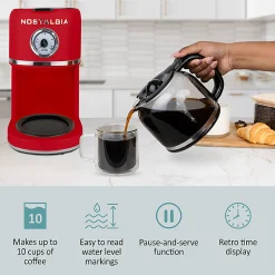 Nostalgia Classic Retro 10-Cup Coffee Maker, Red, Total Qty 1