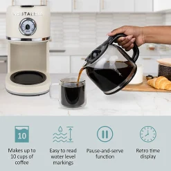 Nostalgia Classic Retro 10-Cup Coffee Maker, Cream, Total Qty 1