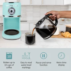 Nostalgia Classic Retro 10-Cup Coffee Maker, Aqua, Total Qty 1