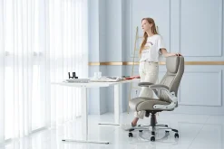 Nouhaus Posture Ergonomic PU Leather High-Back Executive Office Chair, Flat Taupe
