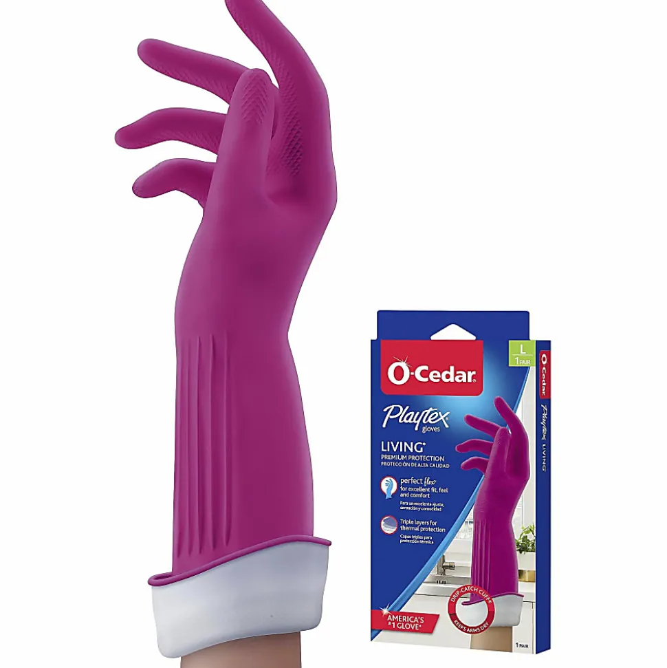 O-Cedar Playtex Living Gloves - Chemical, Bacteria Protection - Large Size - Latex, Neoprene, Nitrile - 166120