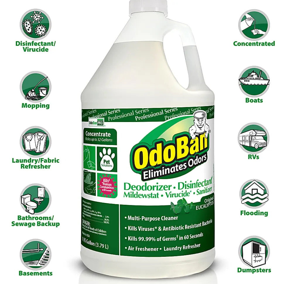 OdoBan® Multi-Purpose Deodorizer & Disinfectant Concentrate, Eucalyptus Scent, 128 Oz Bottle