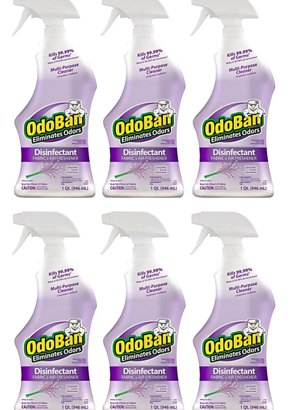 OdoBan® Odor Eliminator Disinfectant Spray, Lavender Scent, 32 Oz Bottle, Case Of 6