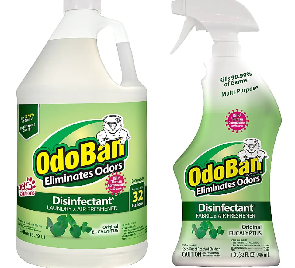 OdoBan Odor Eliminator Disinfectant, 1 Gallon Concentrate and 32 Oz Spray Bottle, Original Eucalyptus Scent