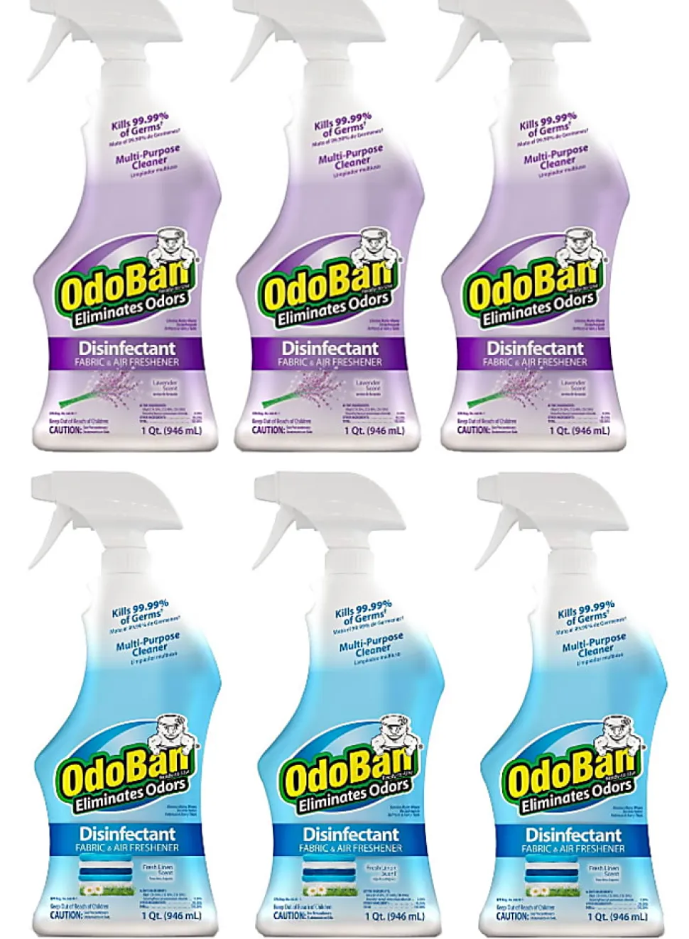 OdoBan Odor Eliminator Disinfectant Spray, Lavender And Fresh Linen Scent, 32 Oz, Case Of 6 Bottles