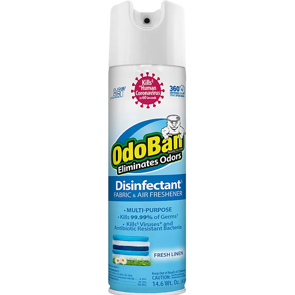 OdoBan Odor Eliminator Disinfectant 360° Spray, Fresh Linen Scent, 14.6 Oz