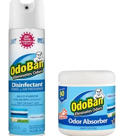 OdoBan Ready-to-Use Disinfectant and Odor Eliminator Set, 14.6 Oz Spray and 14 Oz Solid Odor Absorber, Fresh Linen Scent