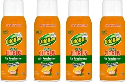 OdoBan Real Citrus Air Freshener, Orange Scent, 10 Oz, Set Of 4 Spray Cans