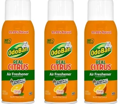 OdoBan Real Citrus Air Freshener, Orange Scent, 10 Oz, Set Of 3 Spray Cans