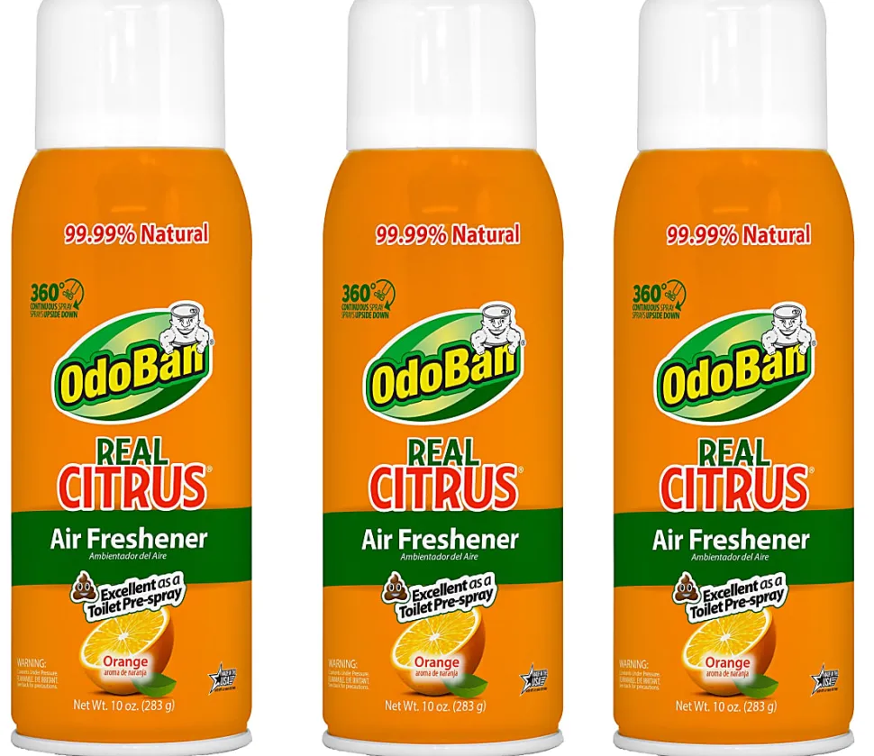 OdoBan Real Citrus Air Freshener, Orange Scent, 10 Oz, Set Of 3 Spray Cans