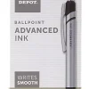 Office Depot® Brand Advanced Ink Retractable Ballpoint Pens, Needle Point, 0.7 mm, Silver Barrel, Black Ink, Pack Of 12