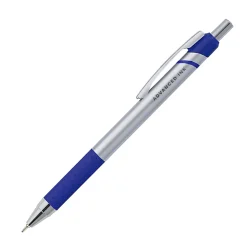 Office Depot® Brand Advanced Ink Retractable Ballpoint Pens, Needle Point, 0.7 mm, Silver Barrel, Blue Ink, Pack Of 12