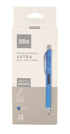 Office Depot® Brand Astra Retractable Gel Ink Pens, Medium Point, 0.7 mm, Assorted Barrel Colors, Assorted Ink Colors, Pack Of 12 Pens