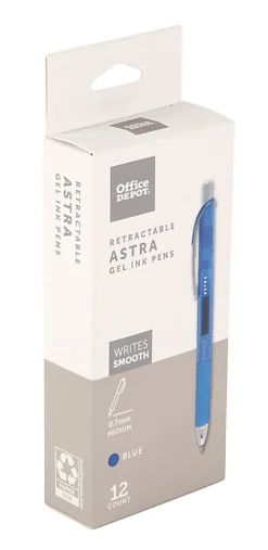 Office Depot® Brand Astra Retractable Gel Ink Pens, Medium Point, 0.7 mm, Blue Barrel, Blue Ink, Pack Of 12 Pens