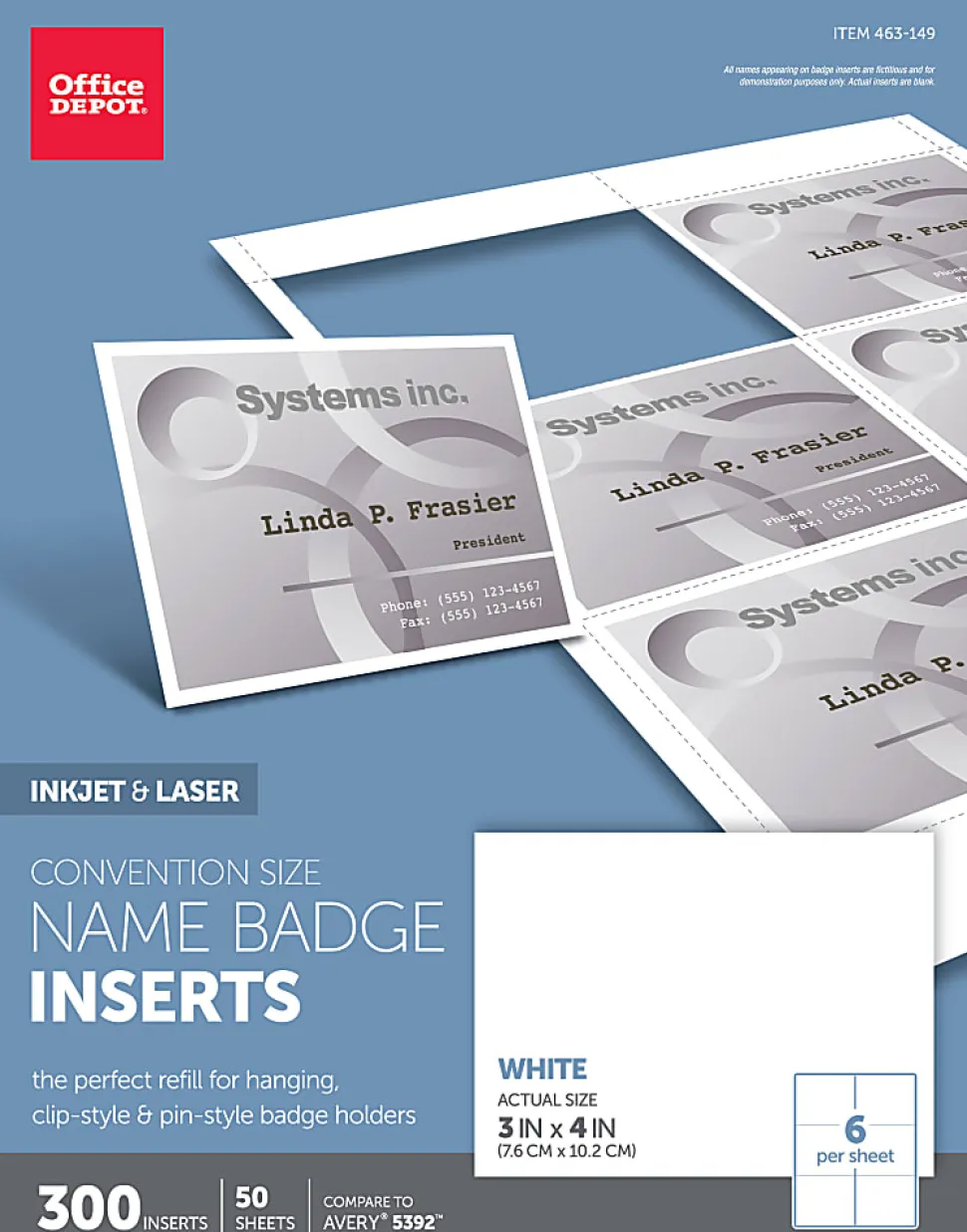 Office Depot® Brand Badge Inserts, Convention Size, 3" x 4", White, Pack Of 300