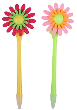 Office Depot® Brand Ballpoint Pen With Topper, Medium Point, 1.0 mm, Assorted Barrel Colors, Black Ink, Flower Spinner