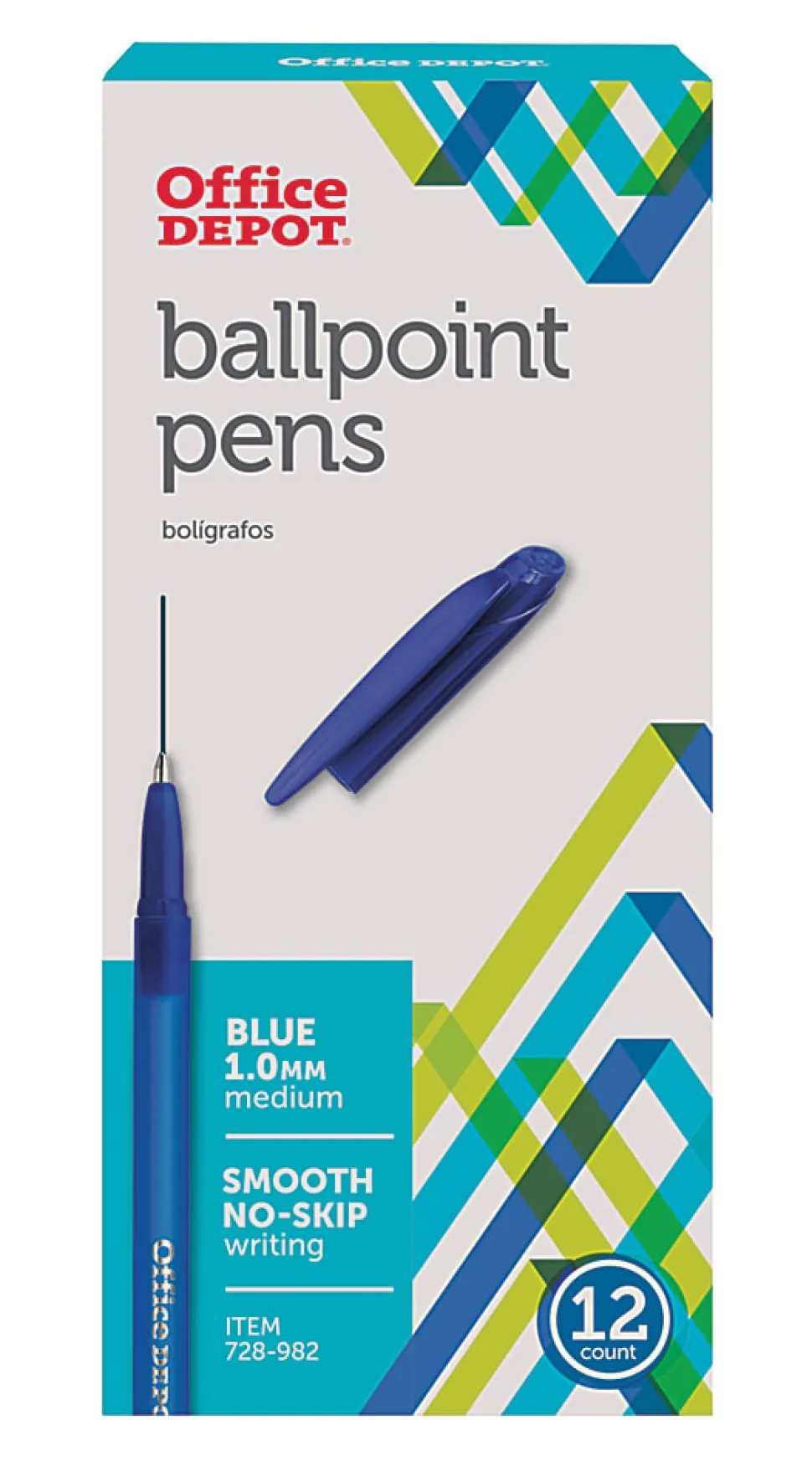 Office Depot® Brand Ballpoint Stick Pens, Medium Point, 1.0 mm, Blue Barrel, Blue Ink, Pack Of 12