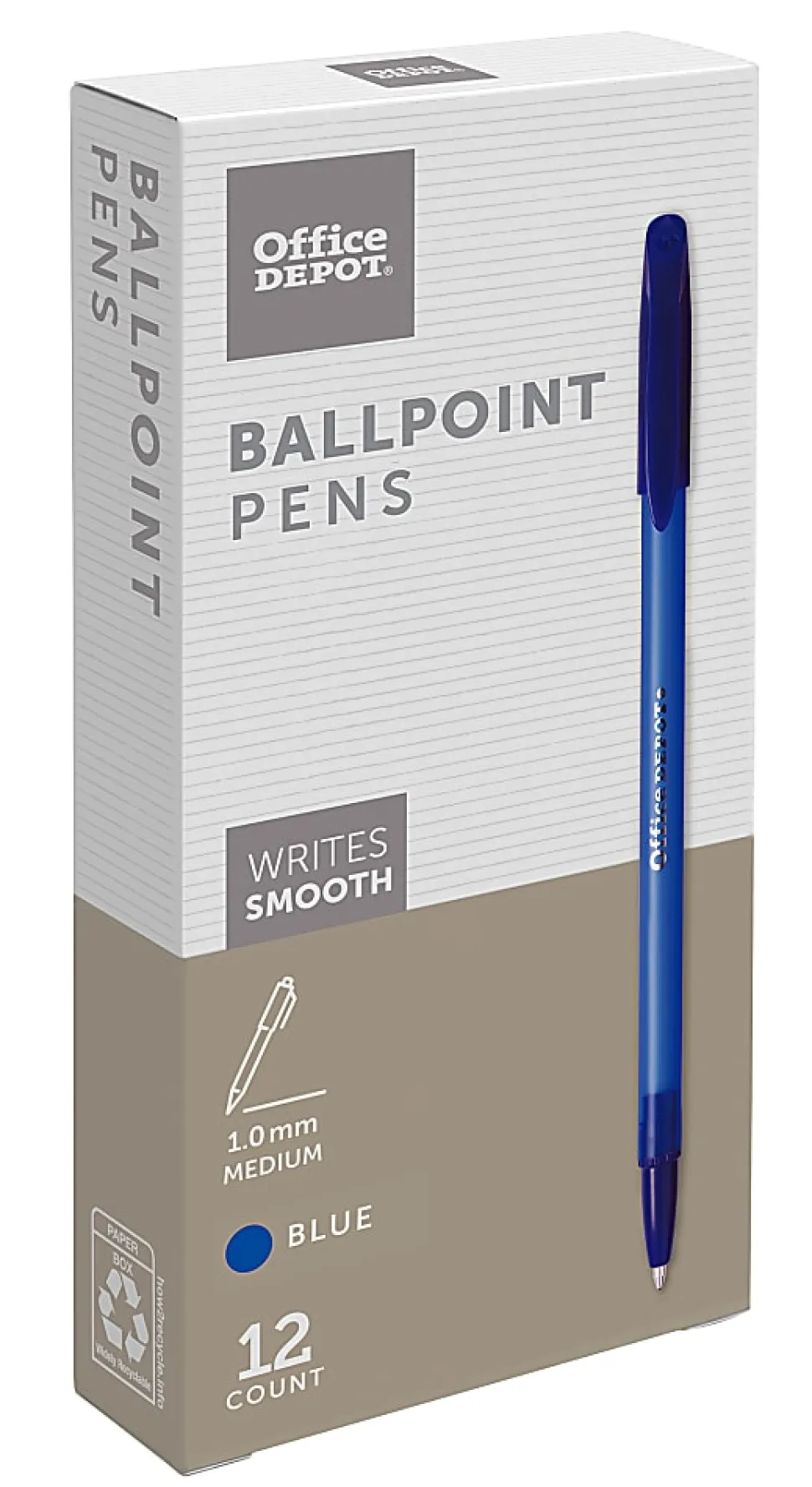 Office Depot® Brand Ballpoint Stick Pens, Medium Point, 1.0 mm, Blue Barrel, Blue Ink, Pack Of 12