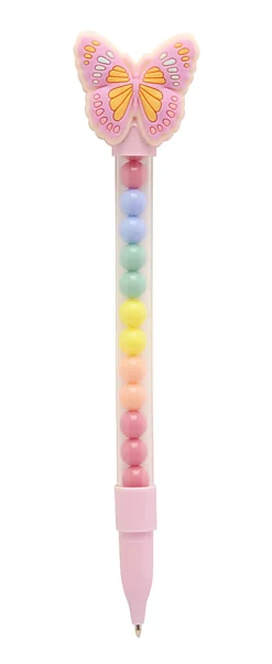 Office Depot® Brand Ballpoint Pen With Topper, Medium Point, 0.7 mm, Pink Barrel, Black Ink, Butterfly