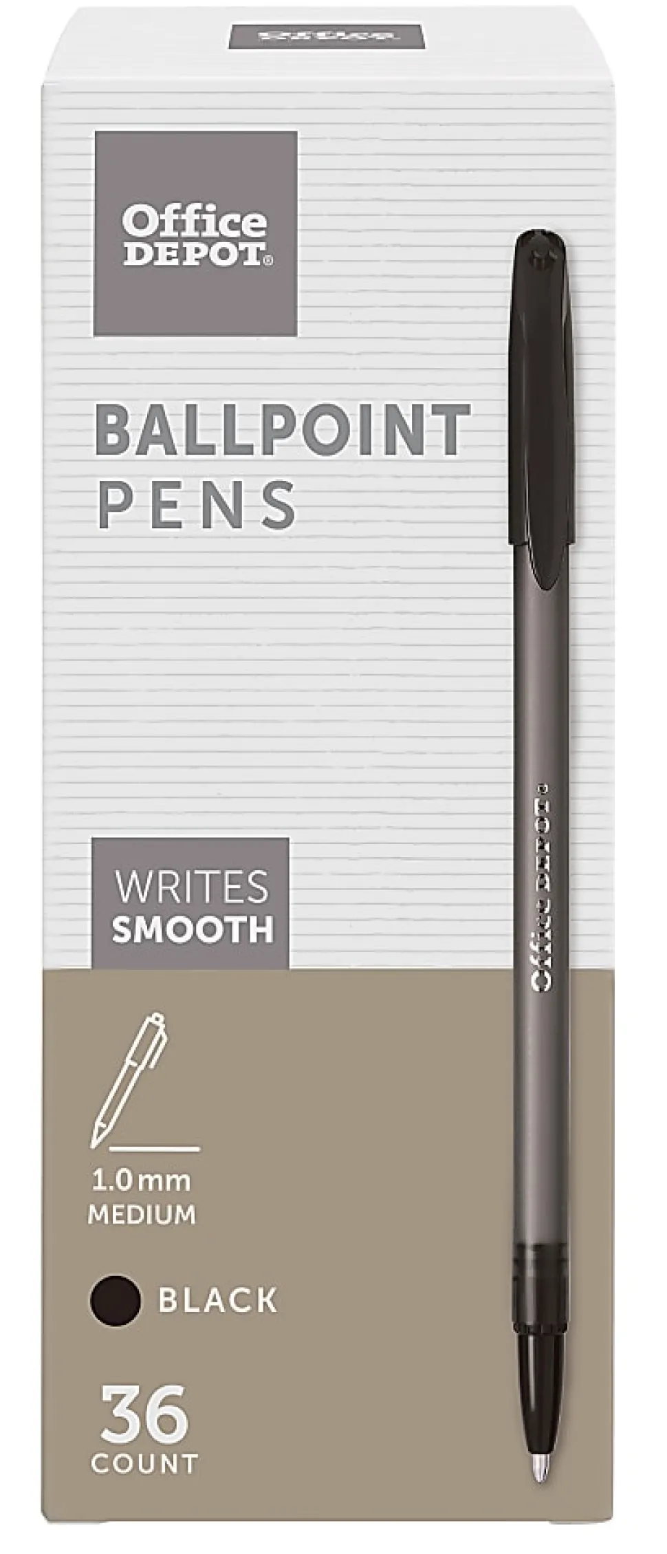 Office Depot® Brand Ballpoint Stick Pens, Medium Point, 1.0 mm, Black Barrel, Black Ink, Pack Of 36