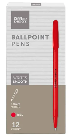 Office Depot® Brand Ballpoint Stick Pens, Medium Point, 1.0 mm, Red Barrel, Red Ink, Pack Of 12