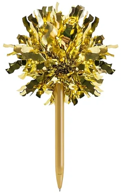 Office Depot® Brand Ballpoint Pen With Topper, Medium Point, 1.0 mm, Gold Barrel, Black Ink, Gold Pom Pom