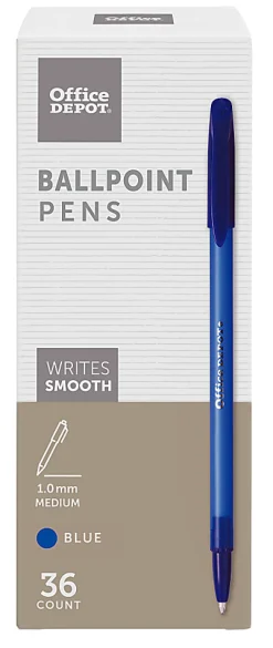 Office DepotĀ® Brand Ballpoint Stick Pens, Medium Point, 1.0 mm, Blue Barrel, Blue Ink, Pack Of 36