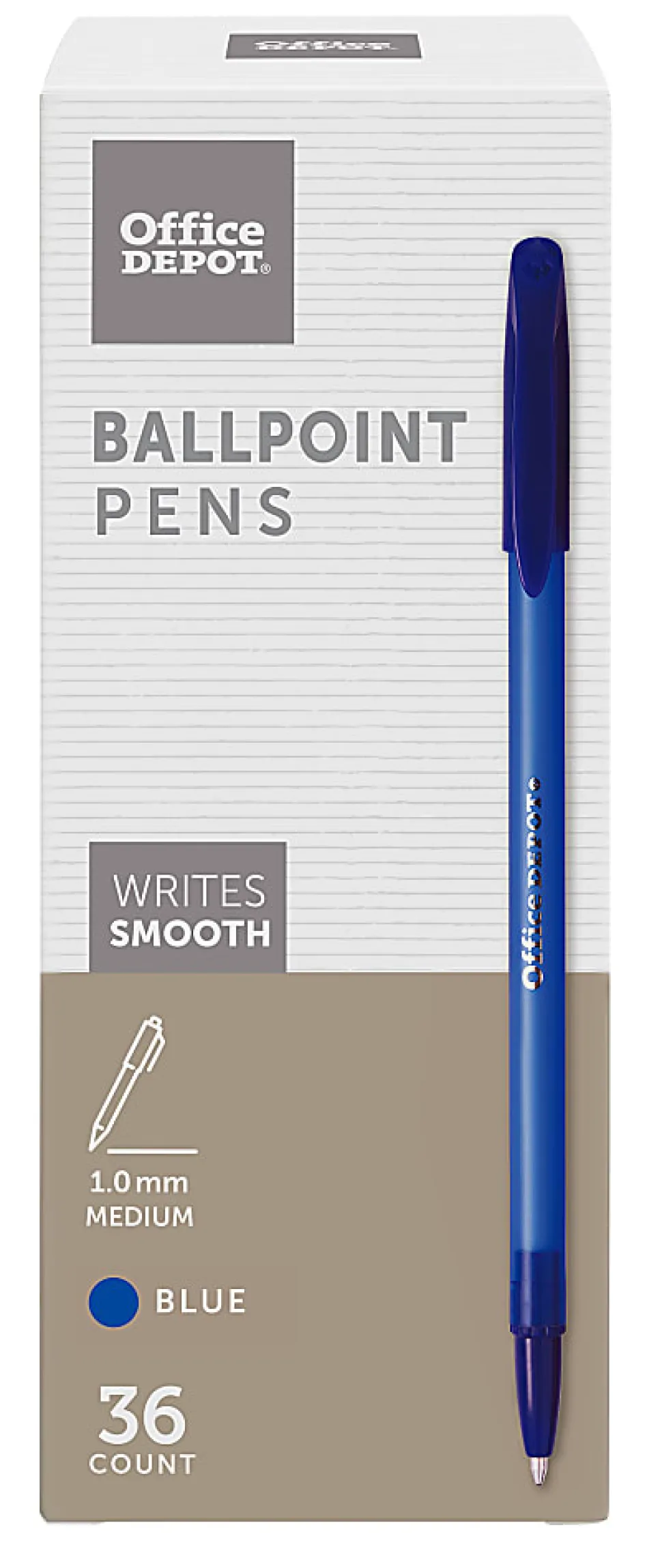 Office Depot® Brand Ballpoint Stick Pens, Medium Point, 1.0 mm, Blue Barrel, Blue Ink, Pack Of 36