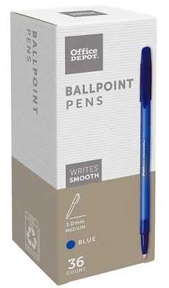 Office Depot® Brand Ballpoint Stick Pens, Medium Point, 1.0 mm, Blue Barrel, Blue Ink, Pack Of 36