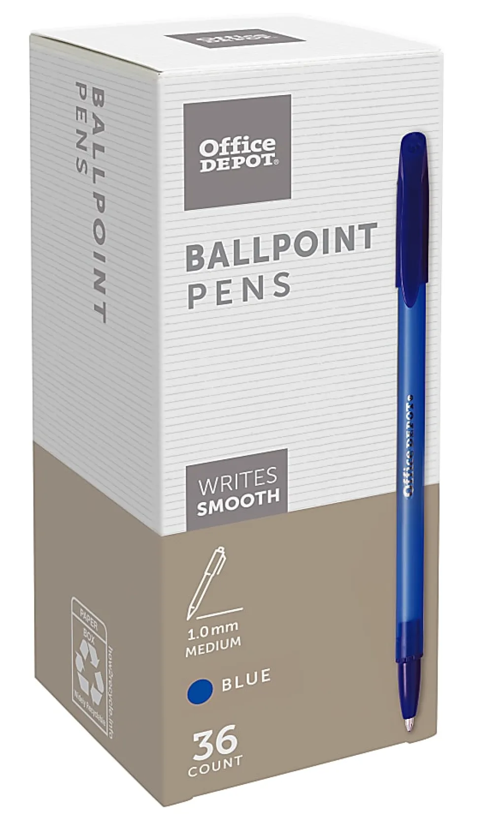 Office Depot® Brand Ballpoint Stick Pens, Medium Point, 1.0 mm, Blue Barrel, Blue Ink, Pack Of 36