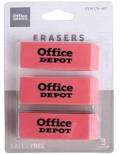 Office Depot® Brand Beveled Erasers, Pink, Pack Of 3 Erasers