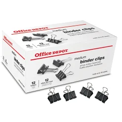 Office Depot® Brand Binder Clips, Medium, 1-1/4" Wide, 5/8" Capacity, Black, Pack Of 144 (12 Boxes Of 12 Clips)