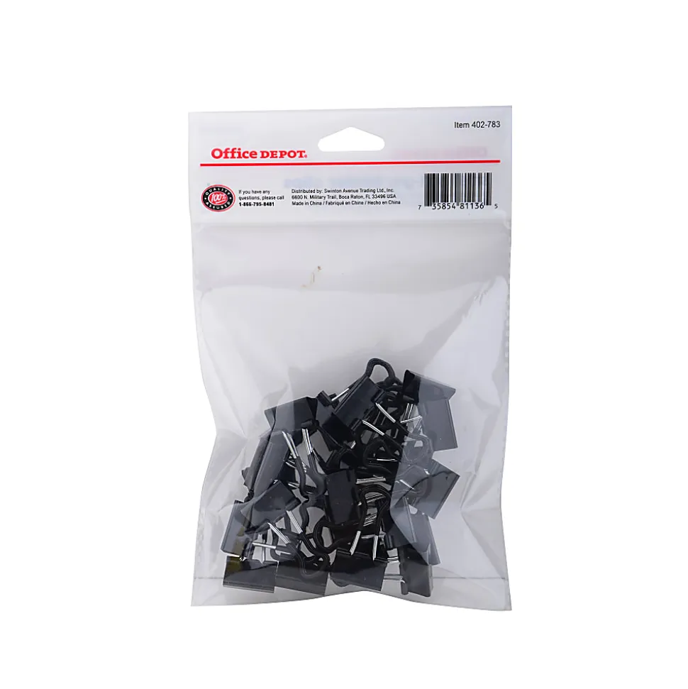 Office Depot® Brand Binder Clips, Small, 3/4" Wide, 3/8" Capacity, Black, Pack Of 24
