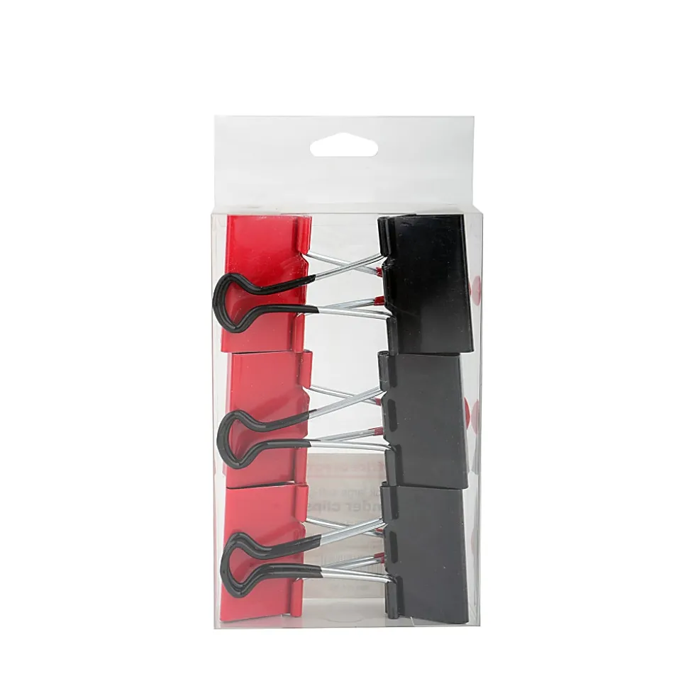 Office Depot® Brand Binder Clips, Large, 2" Wide, Black/Red, Pack Of 6