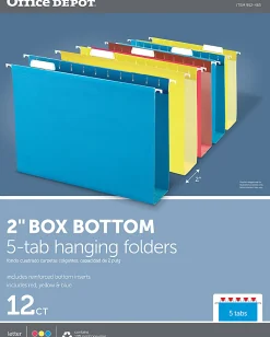 Office Depot® Brand Box-Bottom Hanging File Folders, Letter Size (8-1/2" x 11"), 2" Expansion, Assorted Colors, Pack Of 12