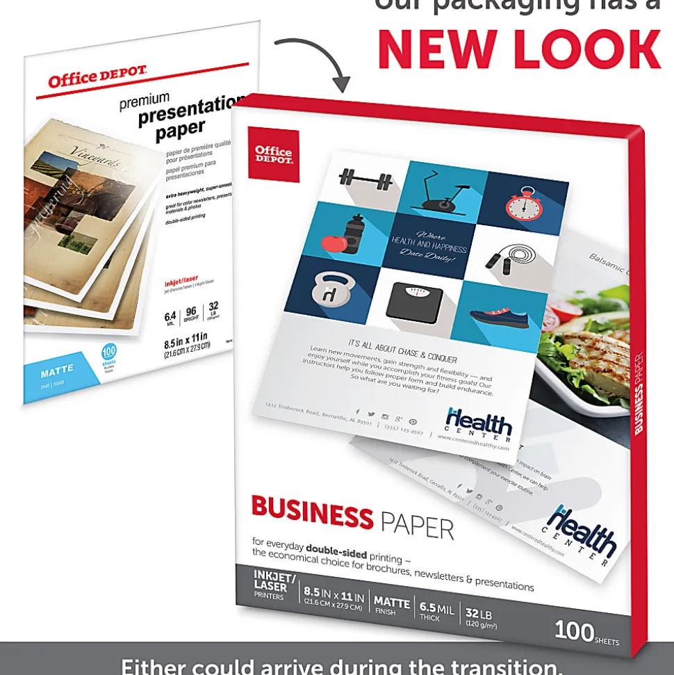Office Depot® Brand Business Paper, Matte, Letter Size, White, Pack Of 100 Sheets
