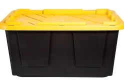 Office Depot® Brand by GreenMade® Professional Storage Tote With Handles/Snap Lid, 27 Gallon, 30-1/10" x 20-1/4" x 14-3/4", Black/Yellow