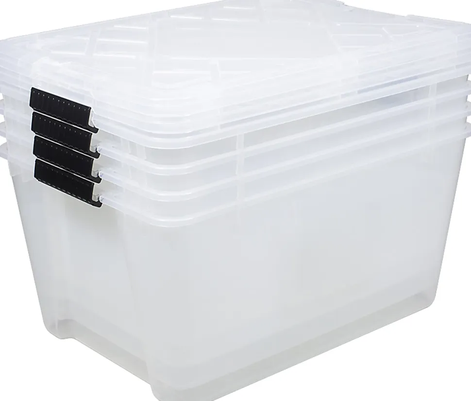 Office Depot® Brand by GreenMade® Instaview Storage Container With Latch Handles/Snap Lids, 45 Qt, 16-1/2" x 15-3/4" x 21-1/2", Clear, Pack Of 4