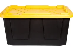 Office Depot® Brand by GreenMade® Professional Storage Tote With Handles/Snap Lid, 27 Gallon, 30-1/10" x 20-1/4" x 14-3/4", Black/Yellow, Pack Of 4