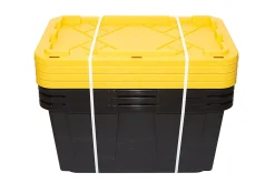 Office Depot® Brand by GreenMade® Professional Storage Tote With Handles/Snap Lid, 27 Gallon, 30-1/10" x 20-1/4" x 14-3/4", Black/Yellow, Pack Of 4