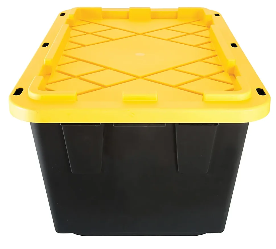 Office Depot® Brand by GreenMade® Professional Storage Tote With Handles/Snap Lid, 27 Gallon, 30-1/10" x 20-1/4" x 14-3/4", Black/Yellow, Pack Of 4